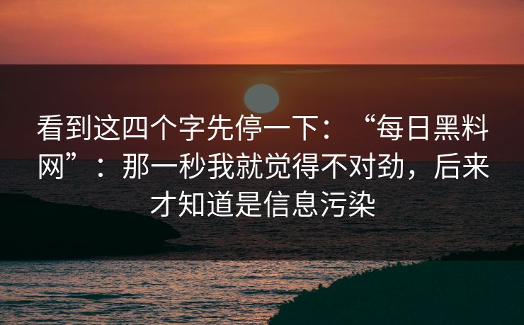 看到这四个字先停一下:“每日黑料网”:那一秒我就觉得不对劲,后来才知道是信息污染